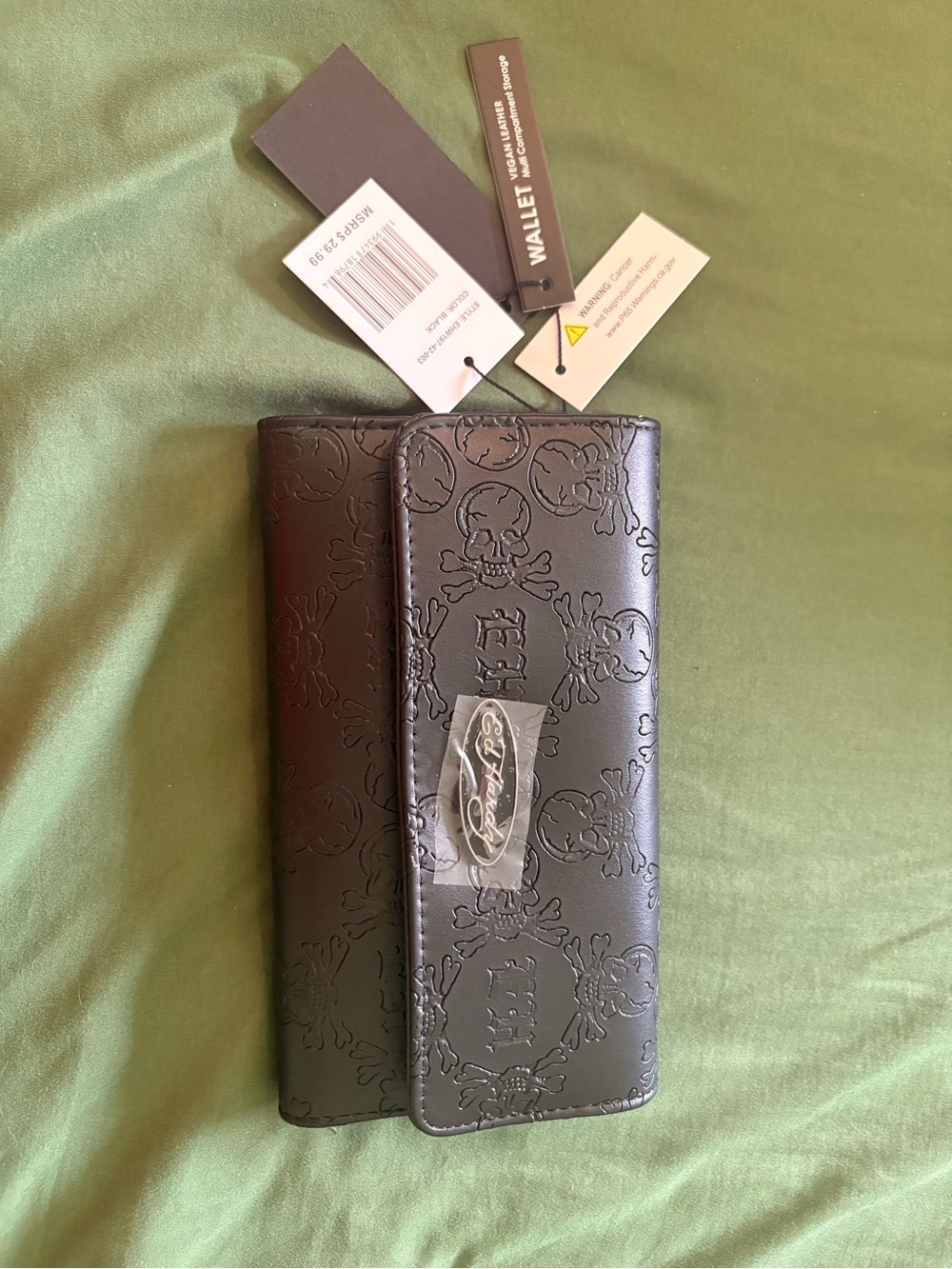Ed Hardy Black Embossed Skull Wallet